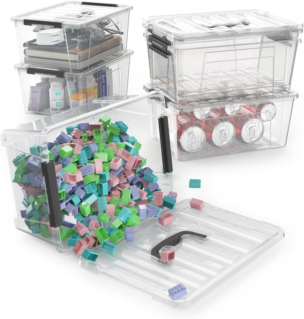 WYT 12 Pack Small 5-Quart Clear Plastic Storage Bins with Lids and Latch Buck...