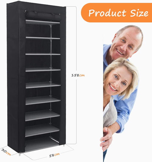 10 tier shoes rack with dustproof cover, shoe shown in use