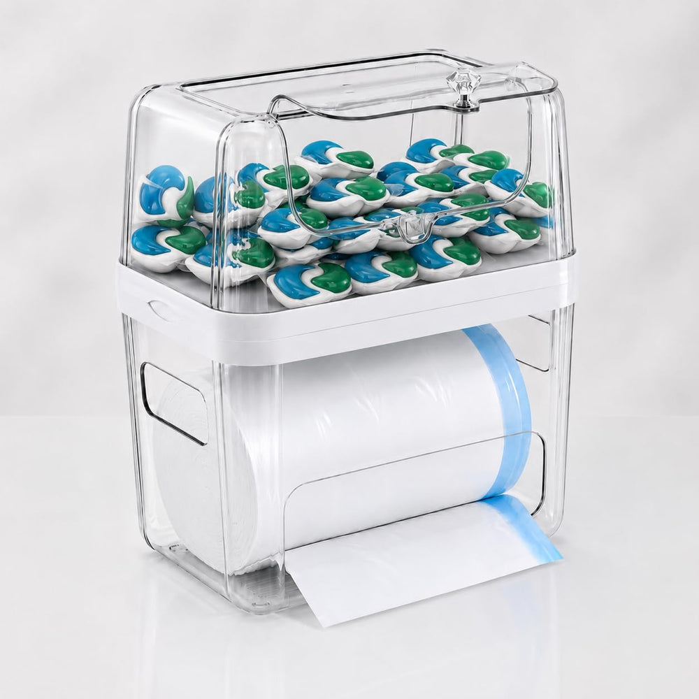 Trash Bag and Laundry pods Dispenser, 3-in-1 Clear Under Sink Organizer, Dish...