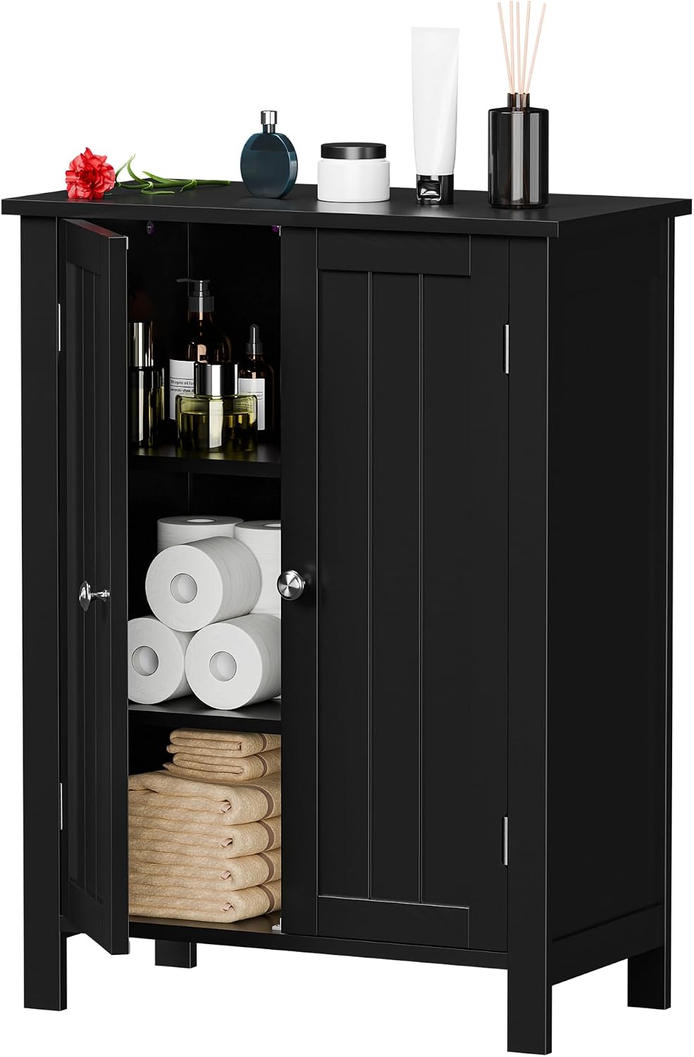 ZENY Bathroom Floor Storage Cabinet with Double Door + Adjustable Shelf, Wood...