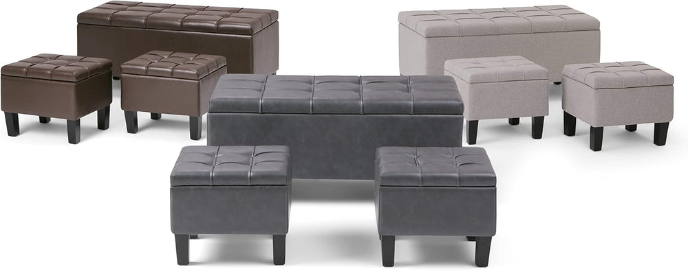 SIMPLIHOME Dover 44" Wide Vegan Leather Storage Ottoman in Grey (Set of 3)