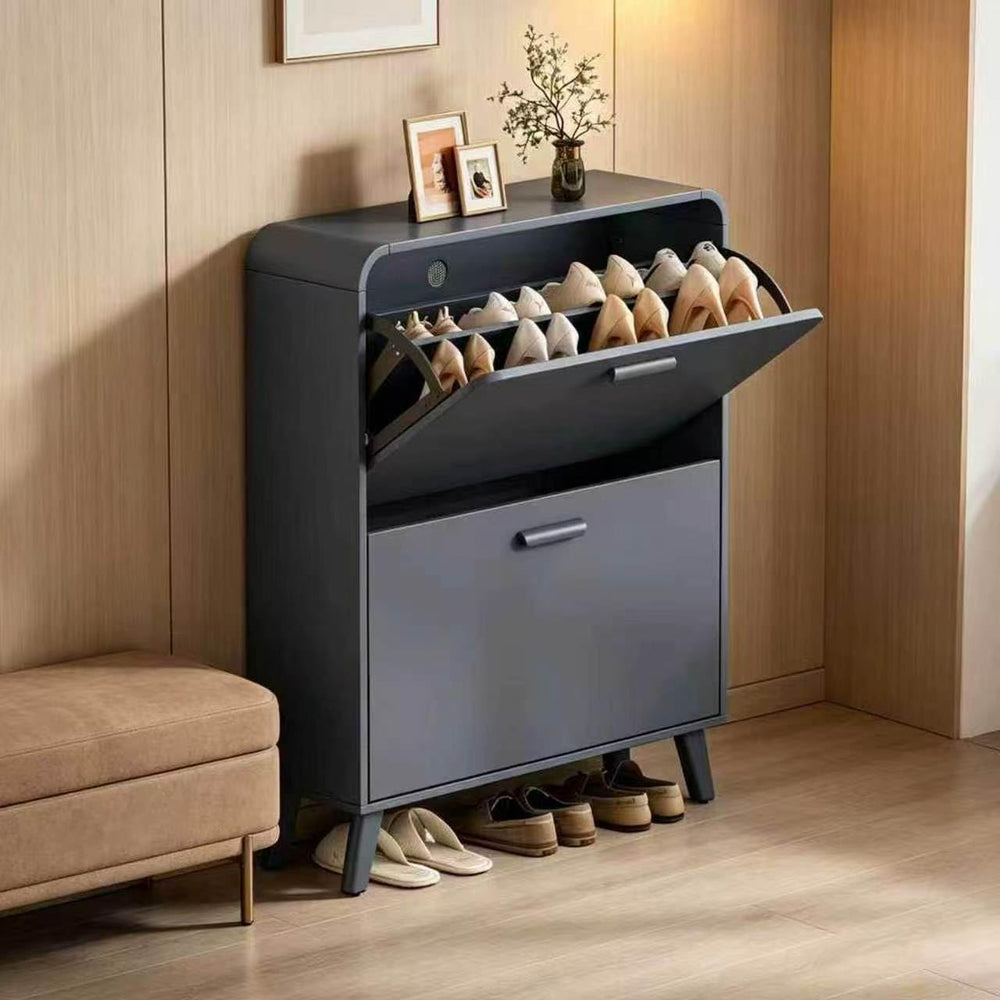 2 Tier Slim Shoe Cabinet with Flip Drawers, Entryway Shoe Storage