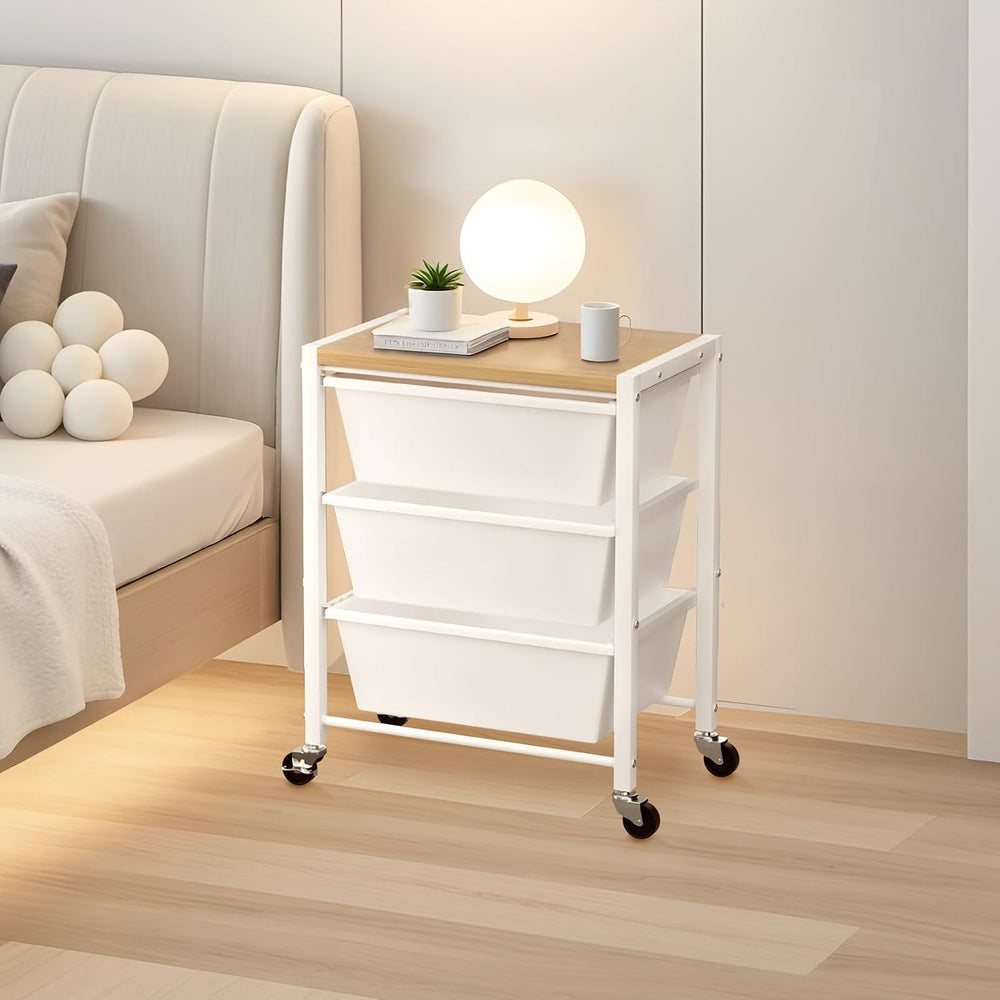 Rolling Cart with 3 Drawers, Plastic Drawer Storage Carts with Lockable Wheel...