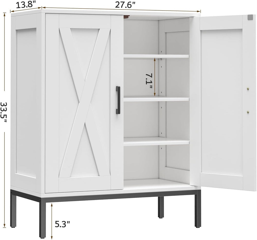 Homleke Farmhouse Shoe Cabinet with 2 Barn Doors & Metal Legs