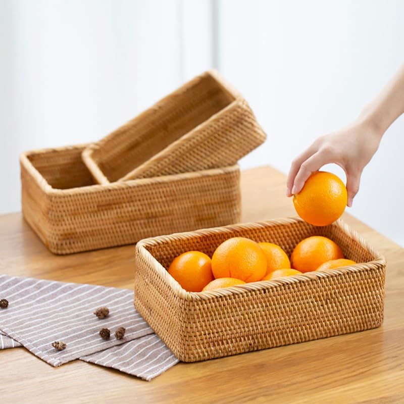 Rattan Storage Baskets, Wicker Baskets for Organizing, Hand Woven Fruit Baske...