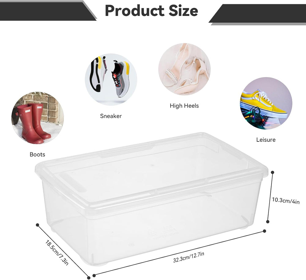 novelinks 12 Pack 6 Quart Stackable Shoe Storage Bins with Lids (Clear)