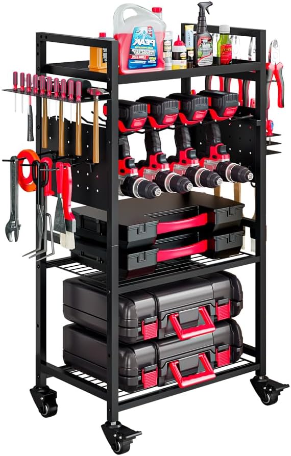 INGIORDAR Large Power Tool Organizer storage rolling Cart on Wheels,Black