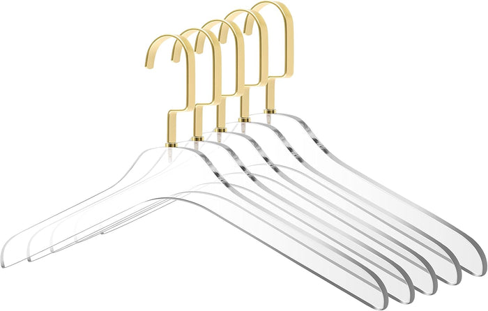 Quality Clear Acrylic Lucite Coat Suit Hangers, Stylish Clothes Hanger with Silver Hook - Coat Hanger for Dress, Suit - Closet Organizer Adult Hangers Matte Gold, 50 Pcs