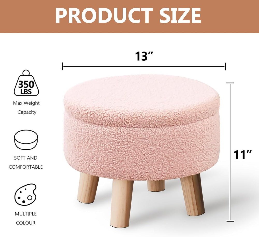 Wimarsbon Storage Ottoman, Modern Round Footrest with Soft Padded Seat, Teddy...