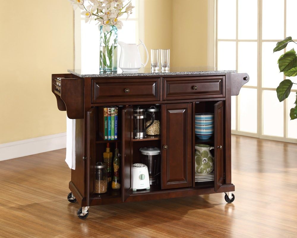 Crosley Furniture Full Size Granite Top Rolling Kitchen Island Storage Cart, ...
