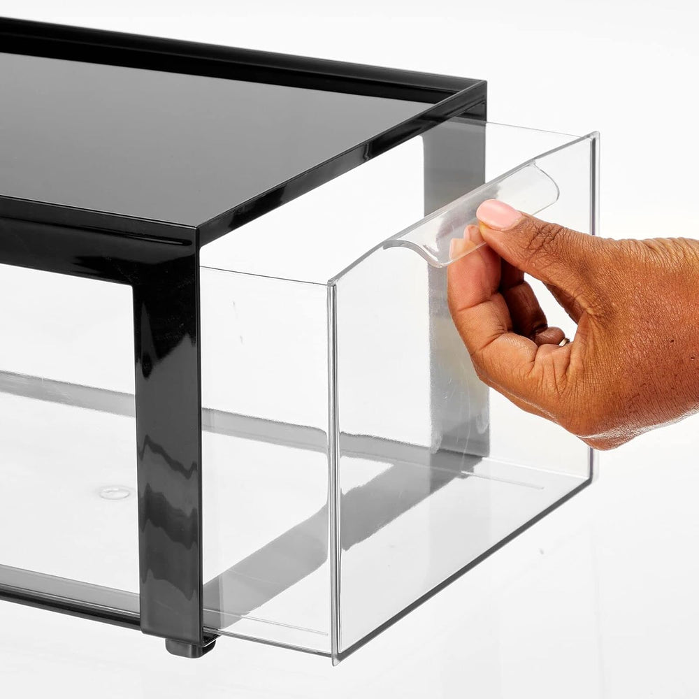 mDesign Plastic Desk Organizer and Storage Bin w/Pull Out Drawer - Stackable ...