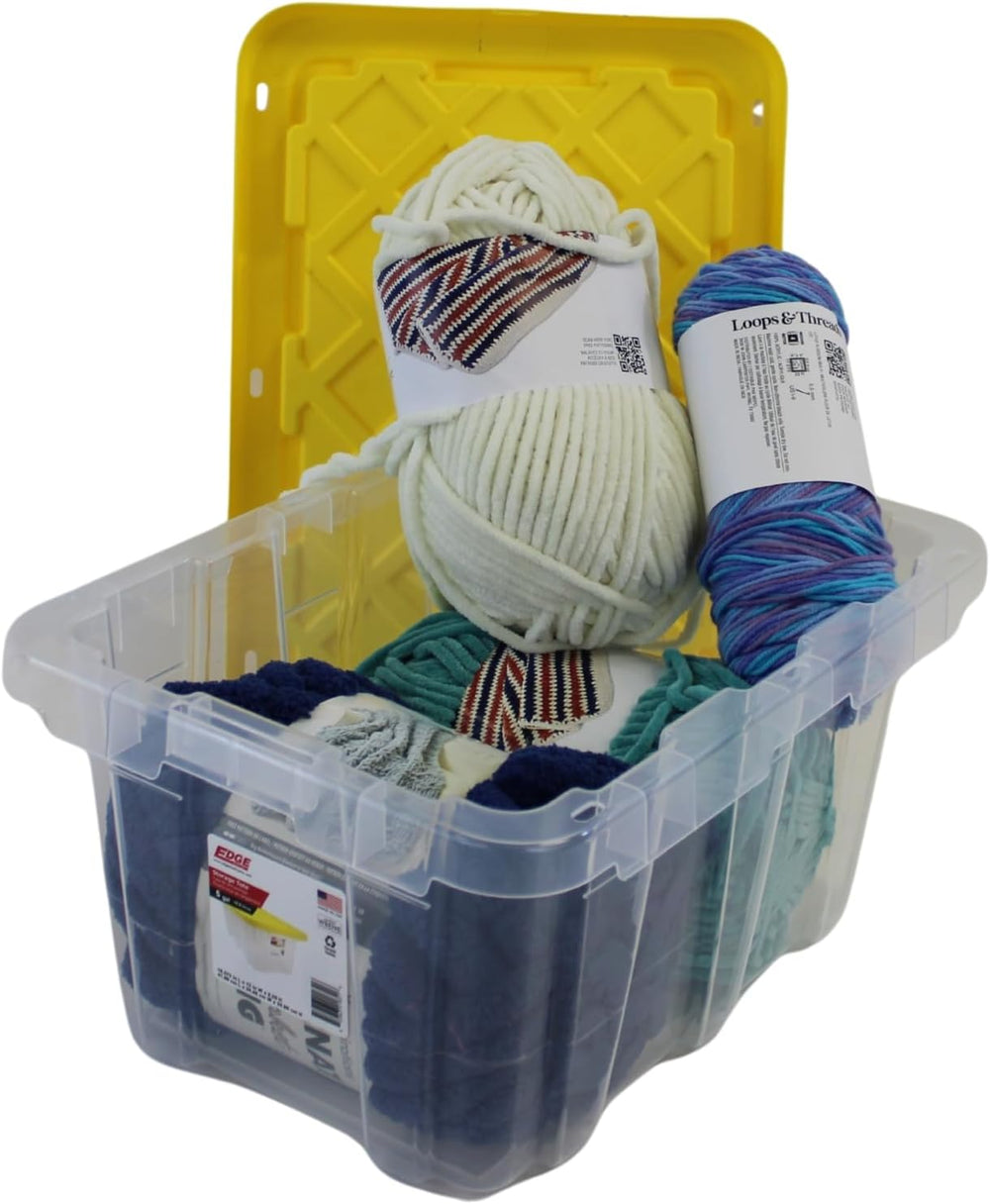 Edge Plastics 5 Gallon Tough Tote, Clear Base with Yellow Lid, 5-Pack