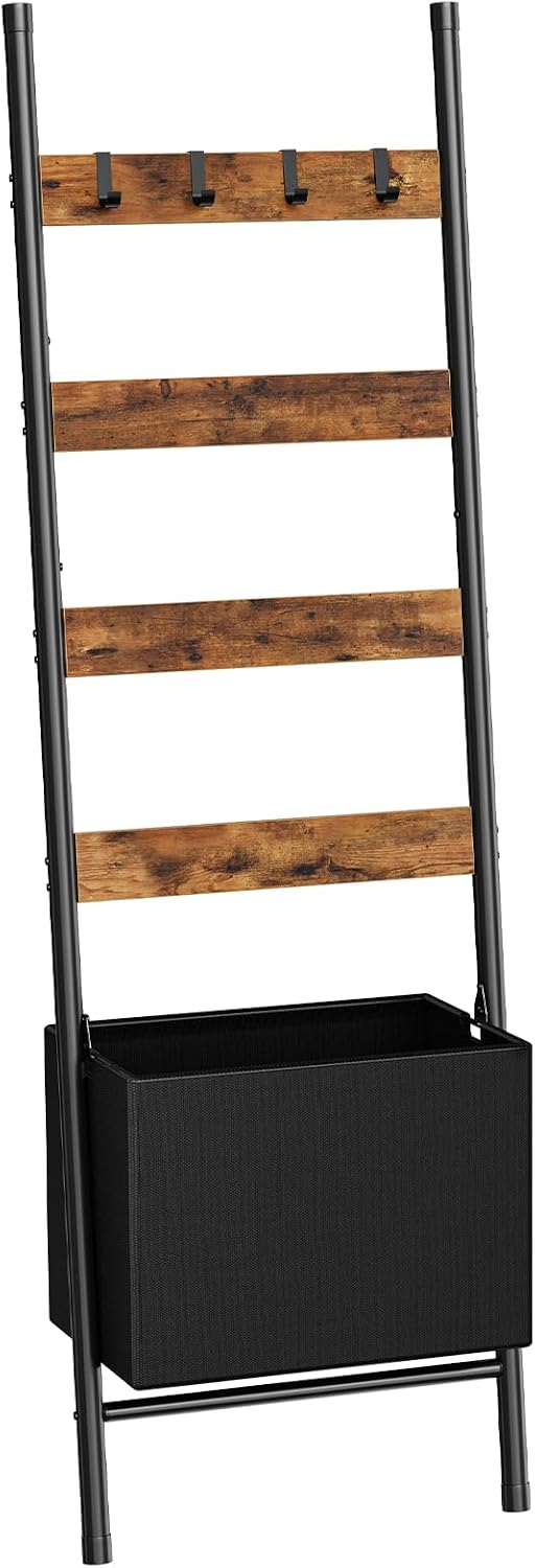 HOOBRO Blanket Ladder with Basket, 17.3" L x 74" H, Towel Rack with...