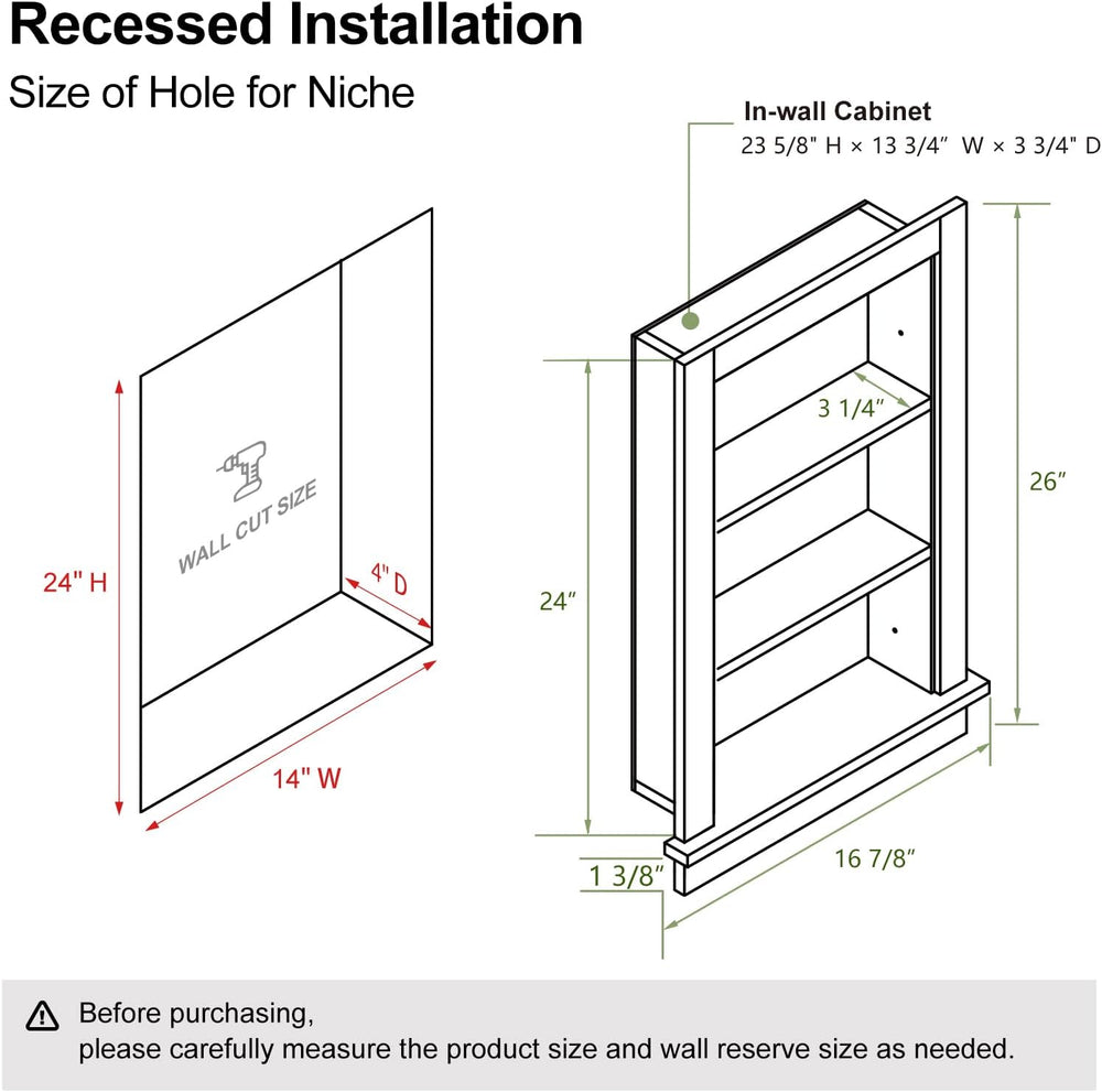 Recessed Medicine Cabinet for Bathroom,3-Tier Bathroom Wall Niche