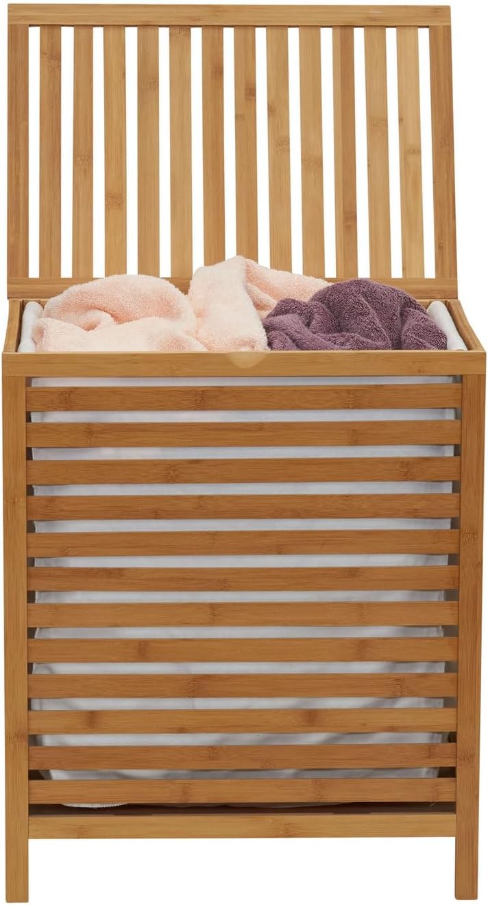 Household Essentials Bamboo Laundry Hamper, Slated Hamper with Natural Cotton...