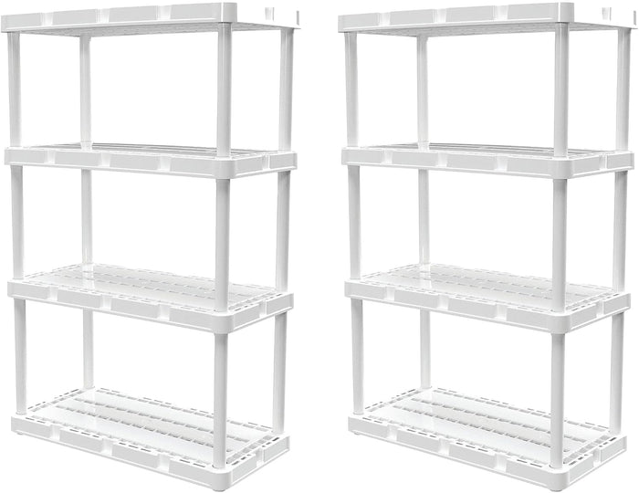 Gracious Living 2 Pack Light Duty Storage Shelves, Knect-A-Shelf 4-Shelf Ventilated Shelving Rack Organizer for Home, Garage, Basement & Laundry, White