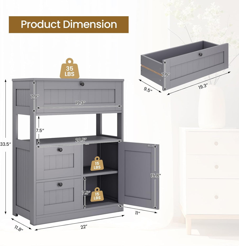 GRUSIGN Bathroom Cabinet, Modern Bathroom Floor Storage Cabinet Organizer wit...