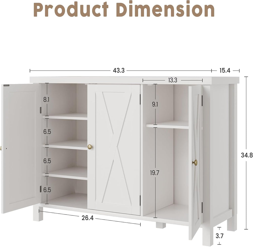 CABIHOME Farmhouse Shoe Cabinet with 3 Barn Doors & Wood Legs, 5-Tier Sho...