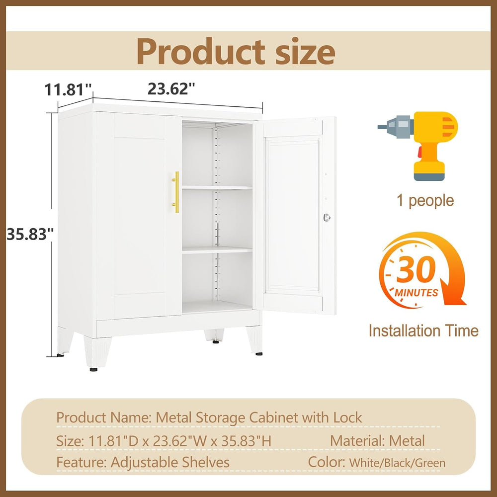 GAIOUS 36" White Floor Storage Cabinet, Locked Metal Storage Cabinets wi...