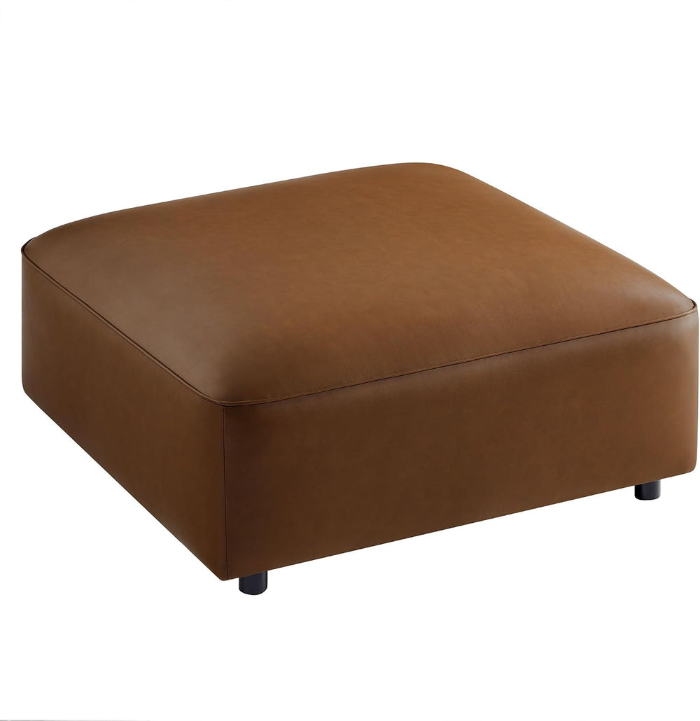Modway Auren Vegan Leather Ottoman in Coffee - Large Square Faux Leather Foot...