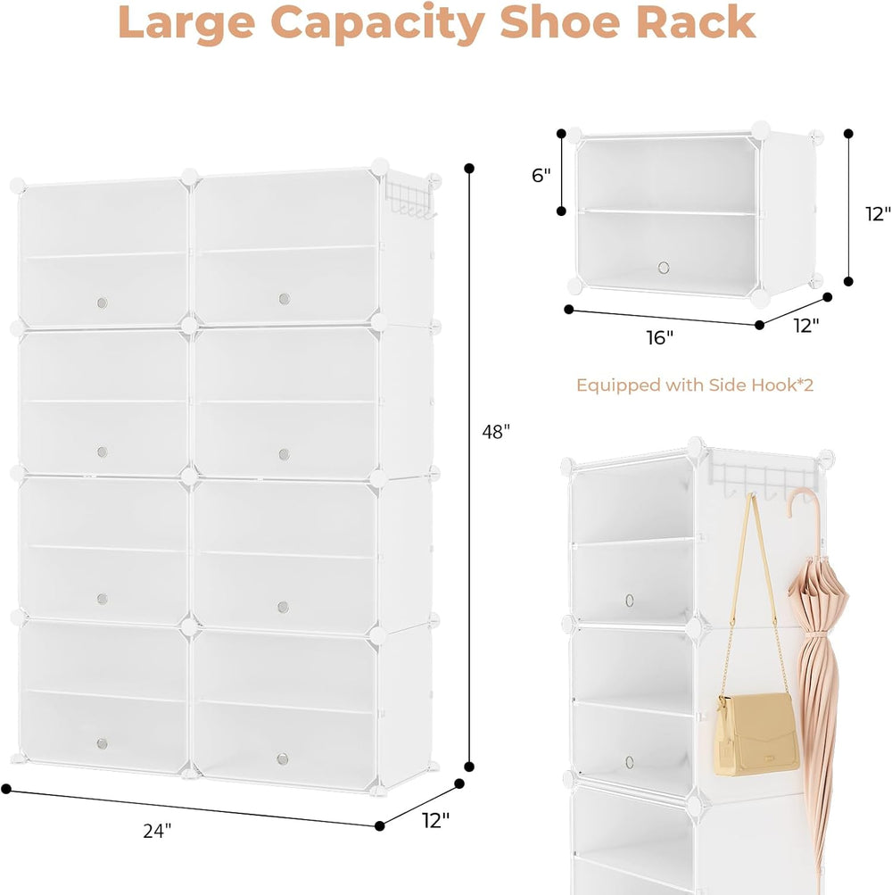 Shoe Rack 8 Tier Shoe Storage Cabinet with Door 32 Pair Tall Shoes Rack Organ...