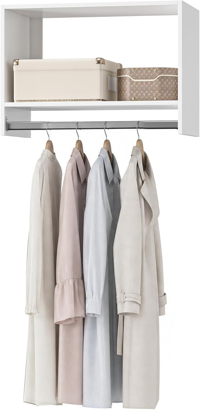 25.5" Wide Tall Hanging Modular Closet System, Wall-Mounted Closet Organizer with Shelf and Hanging Rod, White
