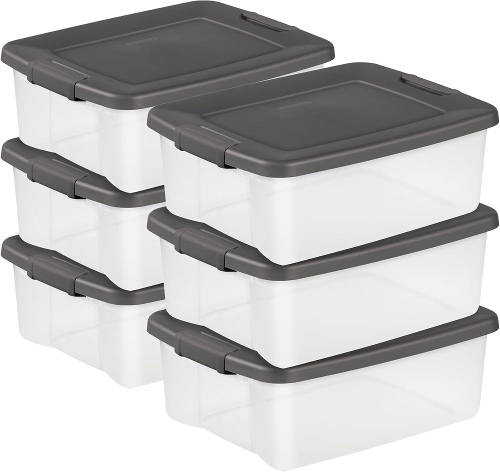Sterilite 25 Qt ShelfTote, Stackable Storage Bin with Latching Lid, Plastic C...