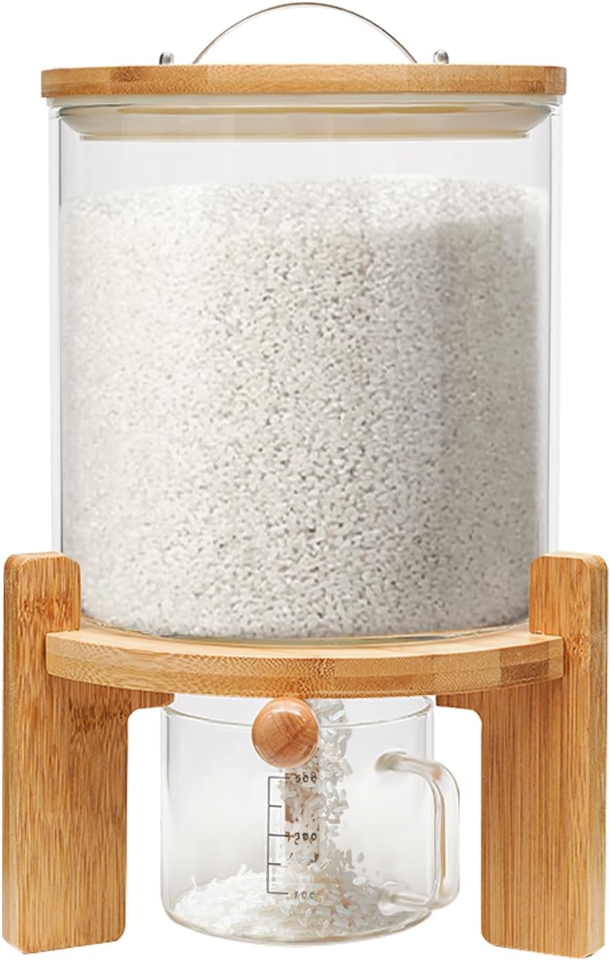 AngelcityCC Flour and Cereal Container, Rice Dispenser 5L Glass Food Storge C...