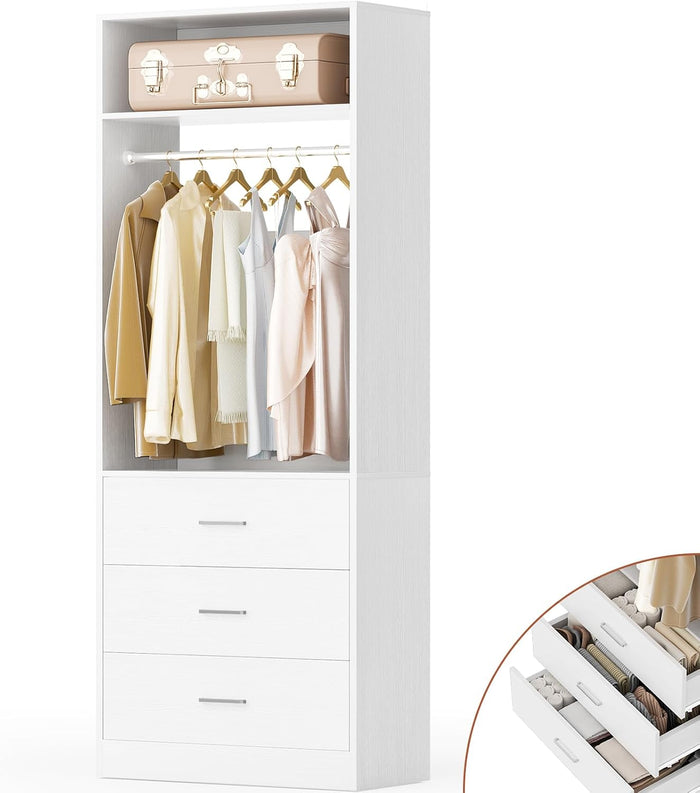 Besiost Freestanding Closet System with 3 Drawers, Wood Closet Organizer