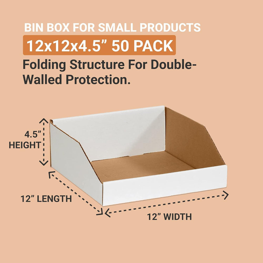 BOX USA Corrugated Cardboard Storage Bins Holder 12" x 12" x 4.5&qu...