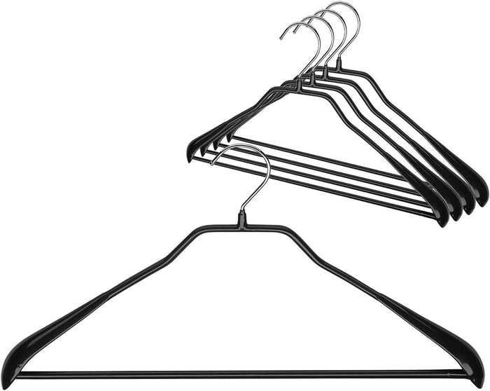 Mawa by Reston Lloyd BodyForm Series Style 42/LS, Non-Slip Steel Clothing Hanger for Suits, Dresses, & Shirts, 1½ inch Wide Shoulder Support and Pant Bar, Set of 60, Black