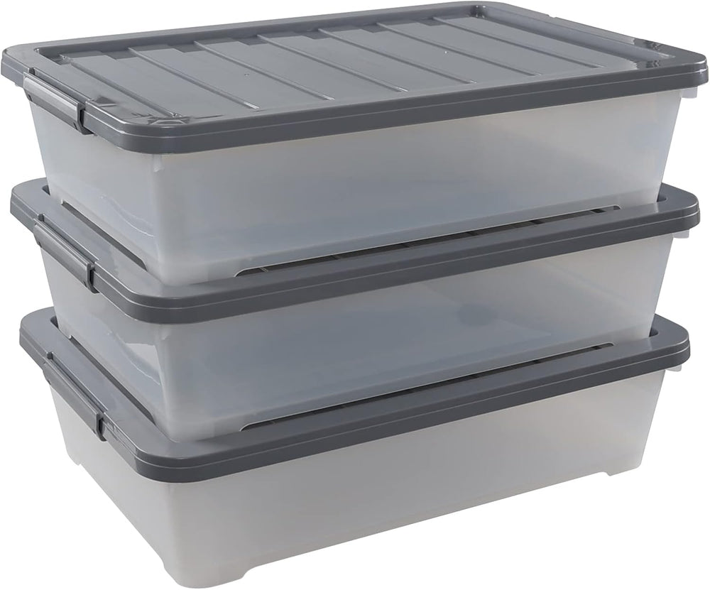 3-Pack 40 Qt Plastic Underbed Box with Wheels, Shallow Storage Bin
