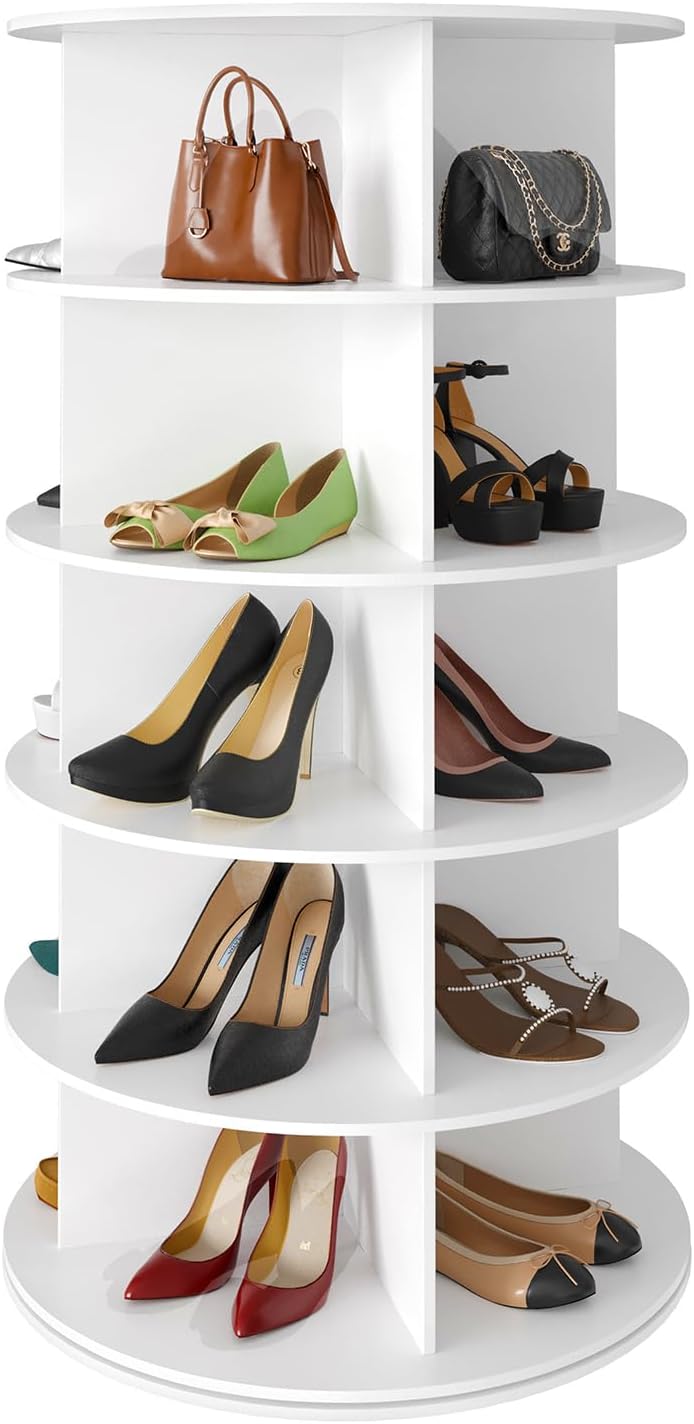 SpaceAid 5 Tier Rotating Shoe Rack Tower, Spinning Shoe Display Lazy Susan, R...