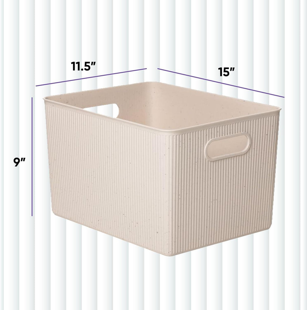 Superio Ribbed Collection - Eco-Friendly Decorative Plastic Basket Open Home ...