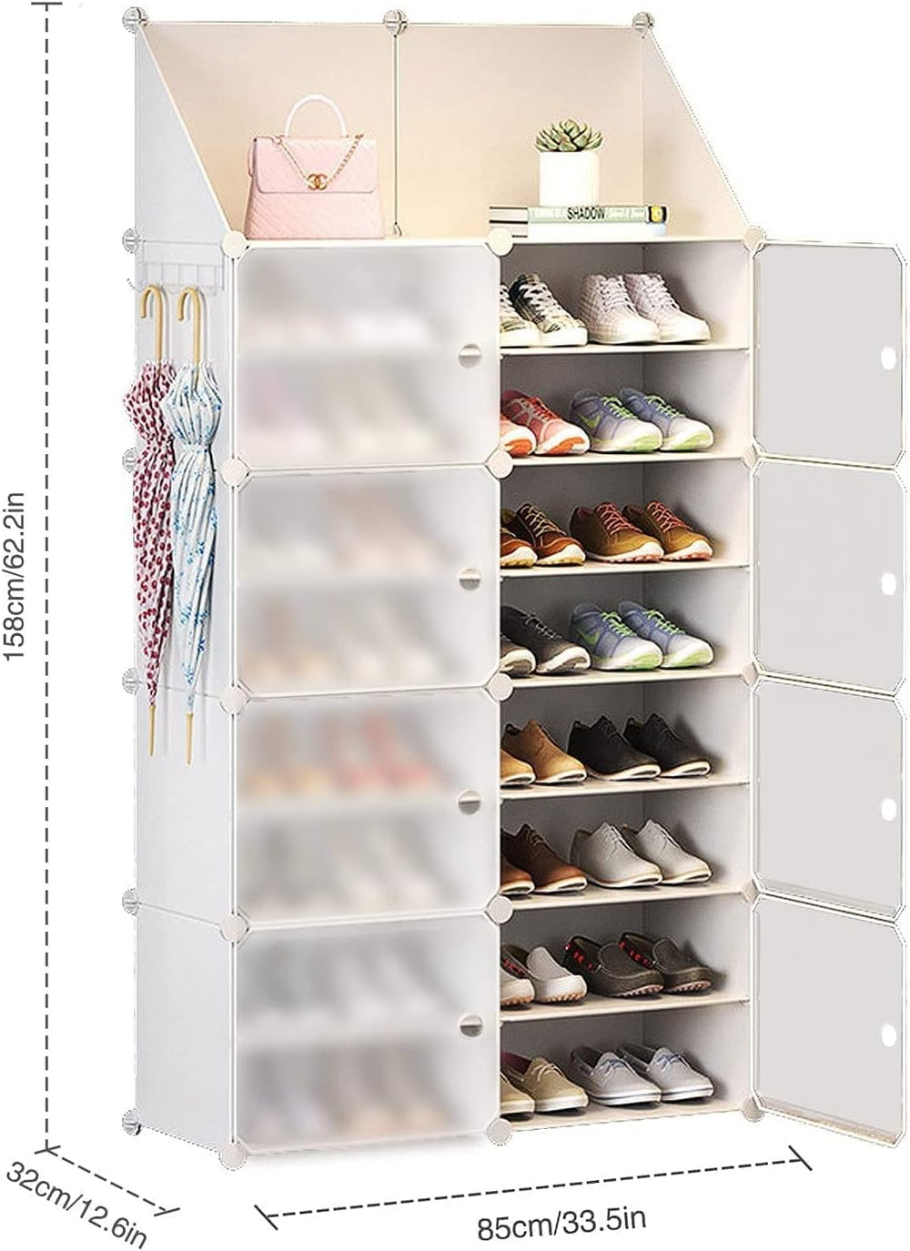 Jomifin Shoe Storage Cabinet 32-64 Pairs with Transparent Doors White