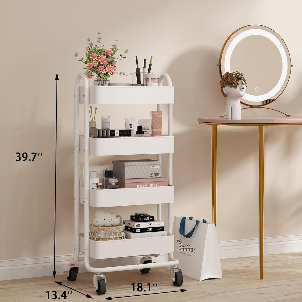 4 Tier Metal Rolling Cart with Wheels,4 Tier Utility Cart with Wheels for Off...