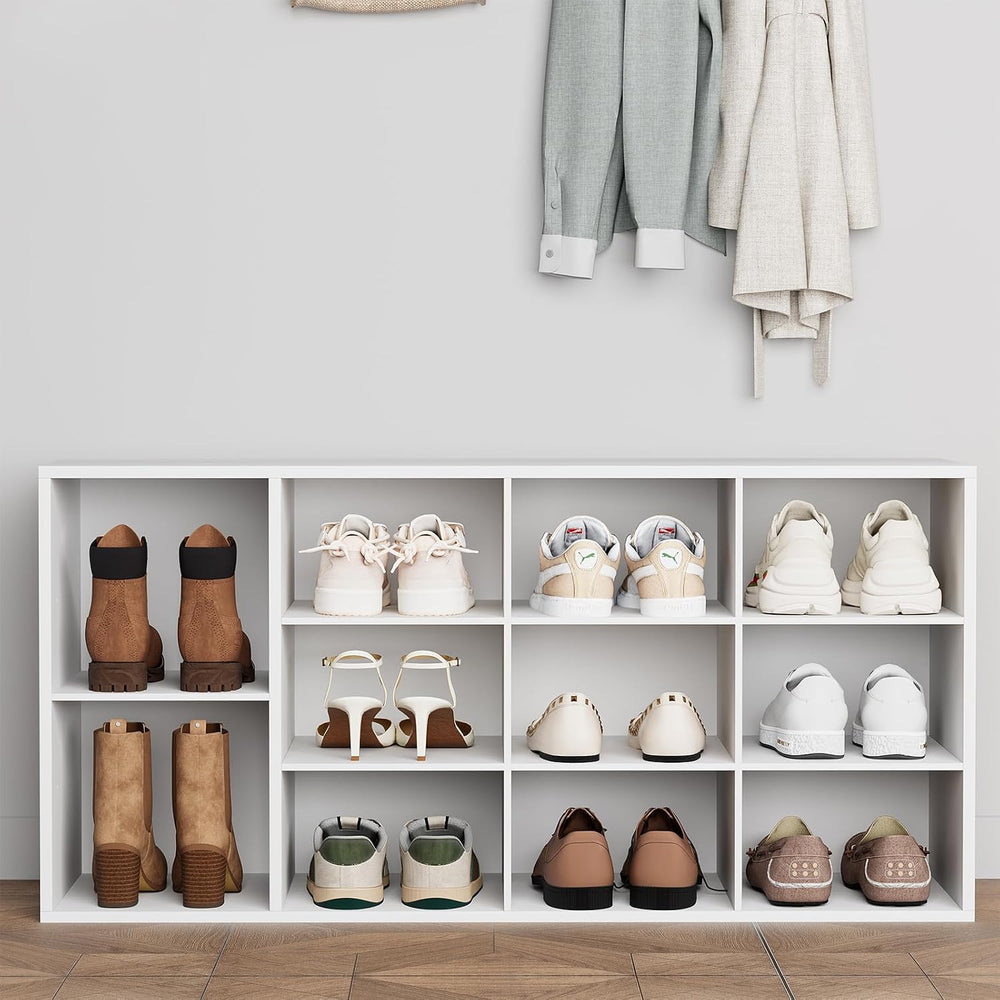 Aenuert 11-Cubby Shoe Rack, 3-Tier Wood Shoe Organizer, Multifunctional Shoe ...