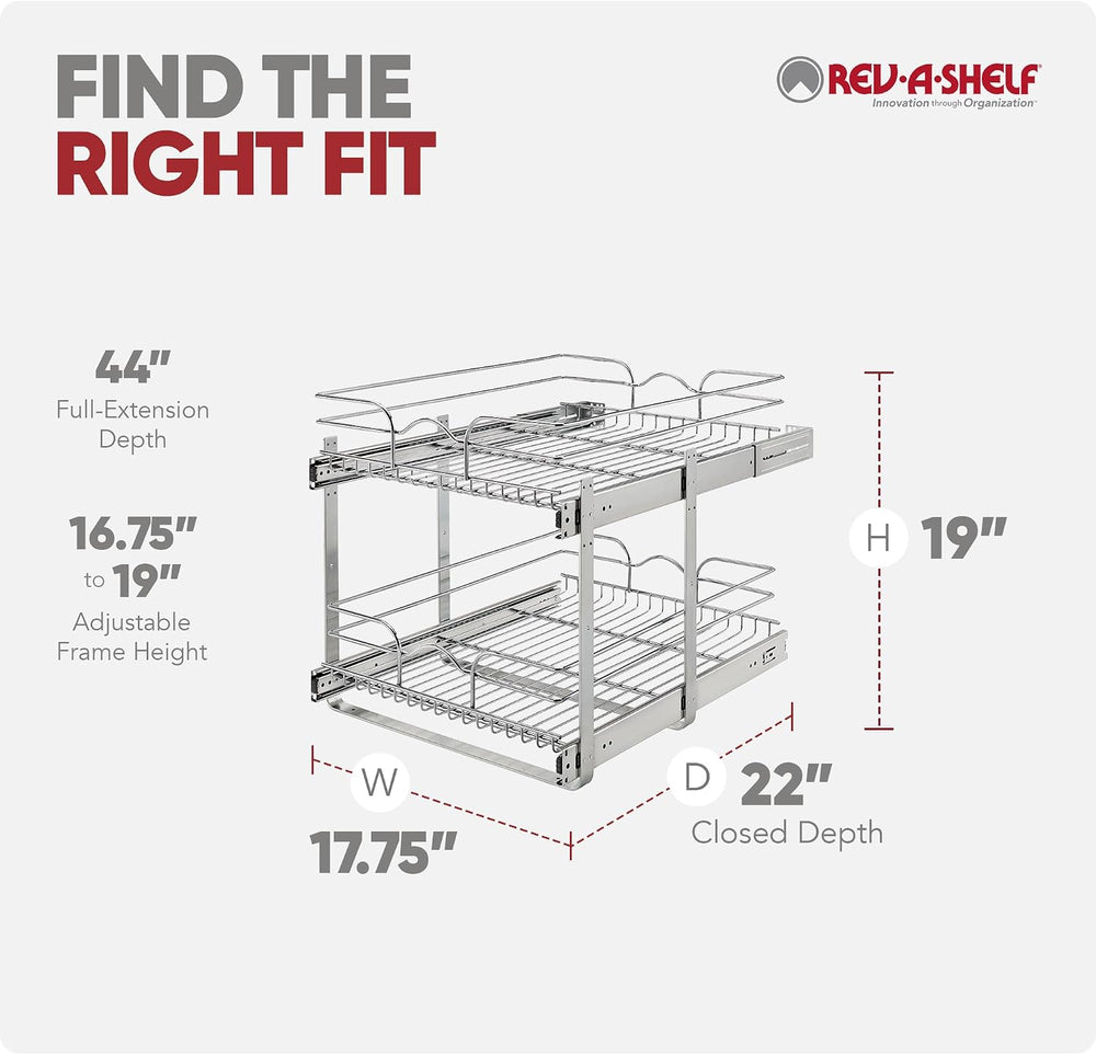 Rev-A-Shelf Pullout Organizer for Cabinets, Min Opening Width 17.5"