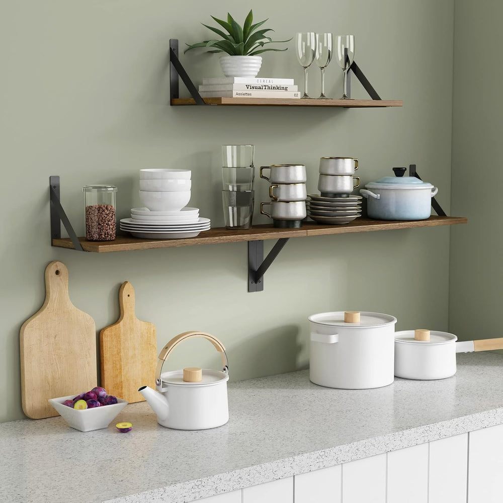 Forbena 24 Inch Long Floating Shelves for Wall Set of 3, Wooden Wall Bookshel...