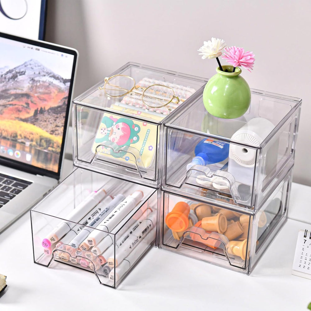 6 Pack Stackable Storage Drawers,Makeup Organizer with Pull-out Drawer