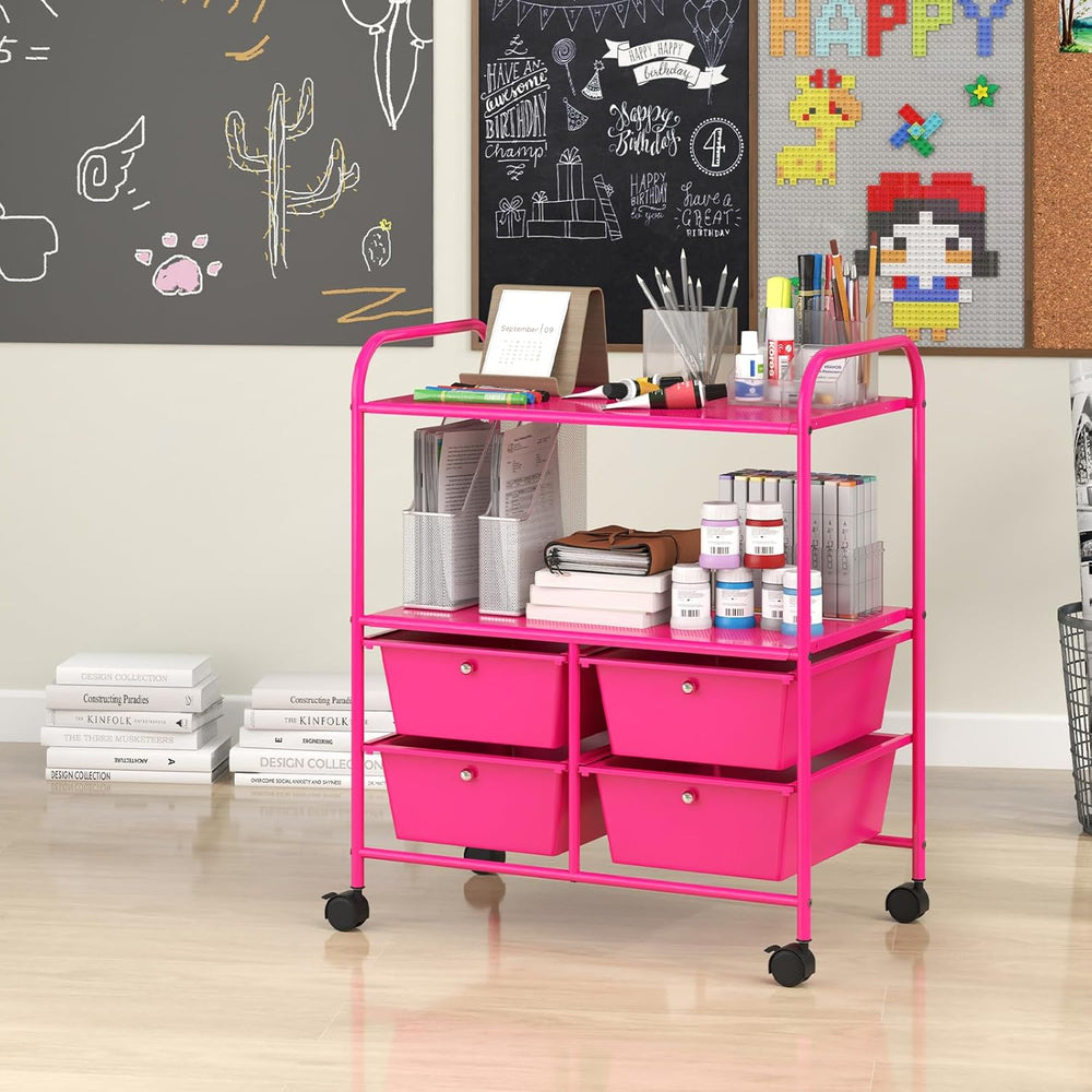 Giantex Rolling Storage Cart w/ 4 Drawers 2 Shelves Metal Rack Shelf Home Off...