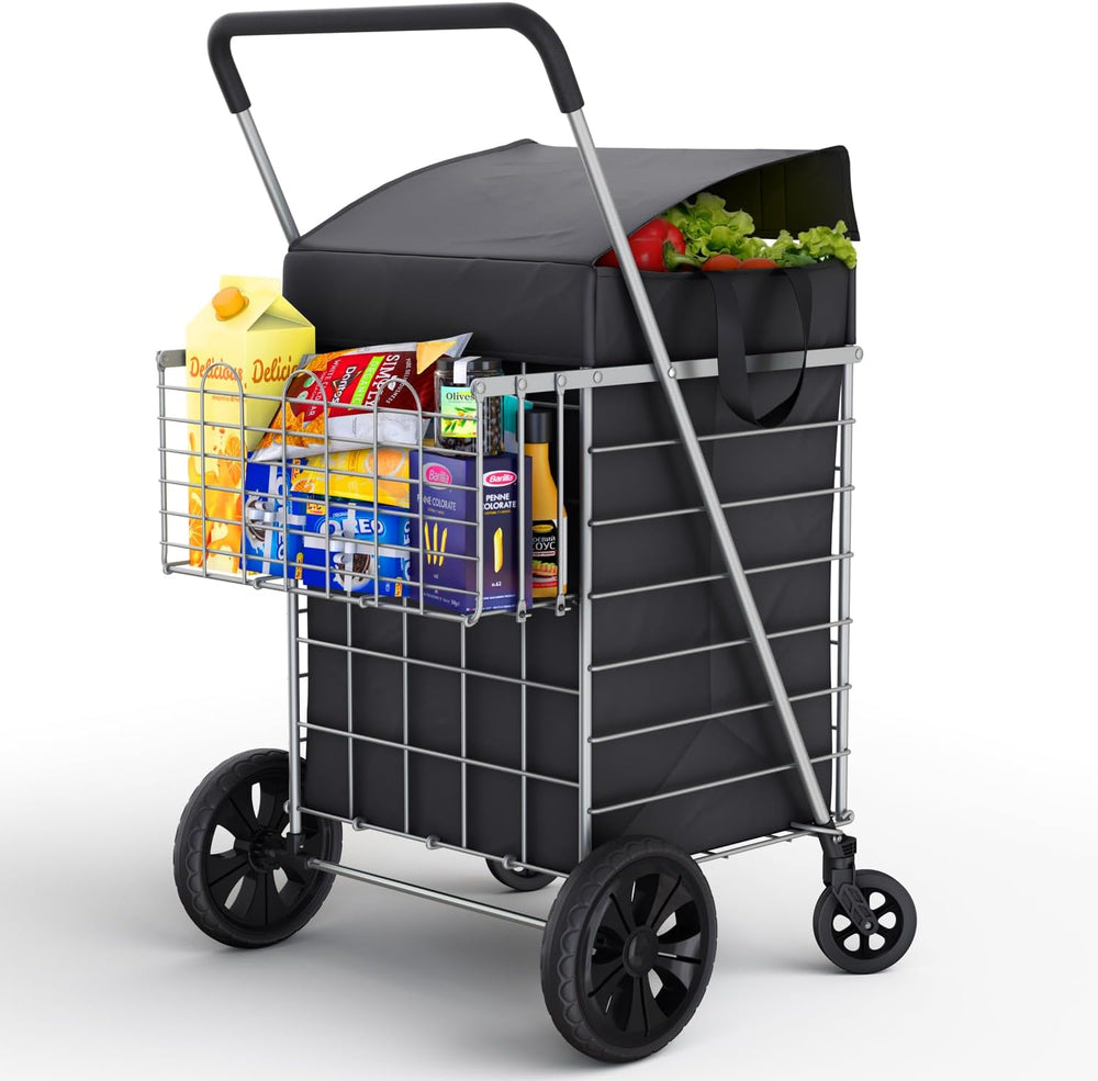 Our Modern Space Shopping Cart w/Waterproof Basket Liner & 360° Swivel Wh...