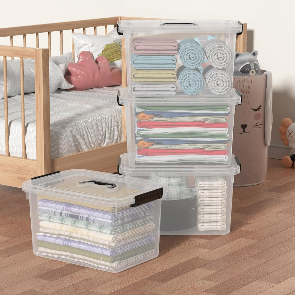 Plastic Storage Boxes with Lids, 4-Pack 18L Clear Latching Bins