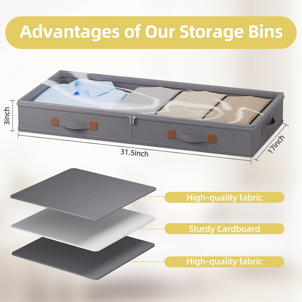 FHSQX Under Bed Storage Container 2Pack 3 Inches Low Profile Under-bed Organi...