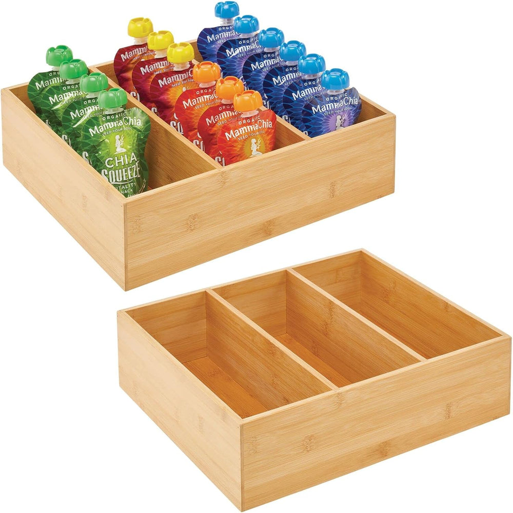 mDesign Bamboo Pantry Organizer Bin Box, 3 Sections - Wooden Stackable Basket...