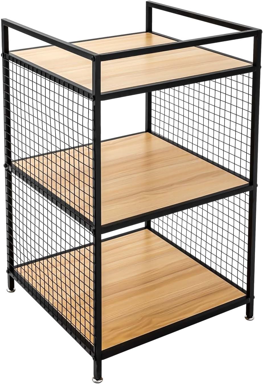 3-Tier Shelving Unit, Metal Small Bookshelf, Rustic Wood Storage Shelf with M...