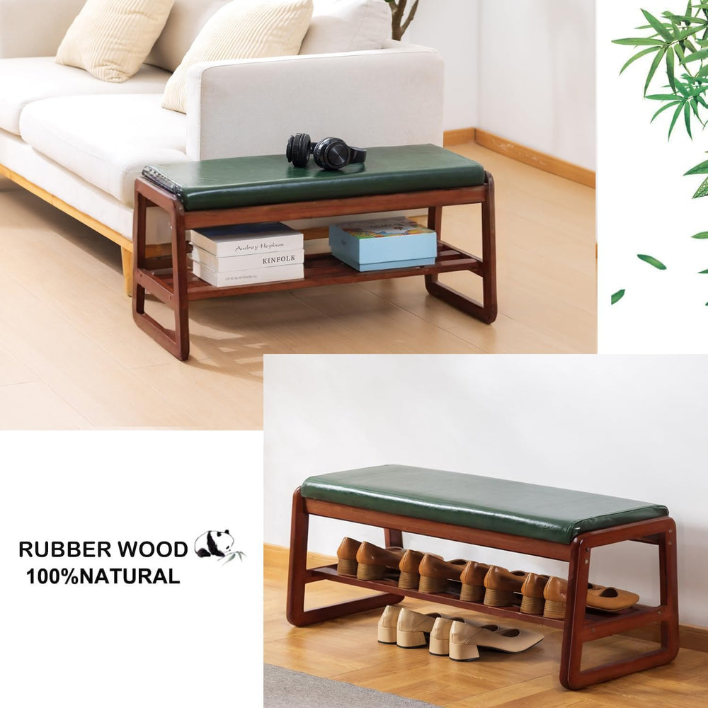 latifolia Shoe Rack Bench, Entryway Bench with Cushion(Green,39.70''L)