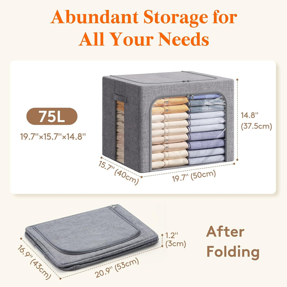 Lifewit 3 Pack Clothes Storage Bins with Metal Frame, Stackable Storage Box