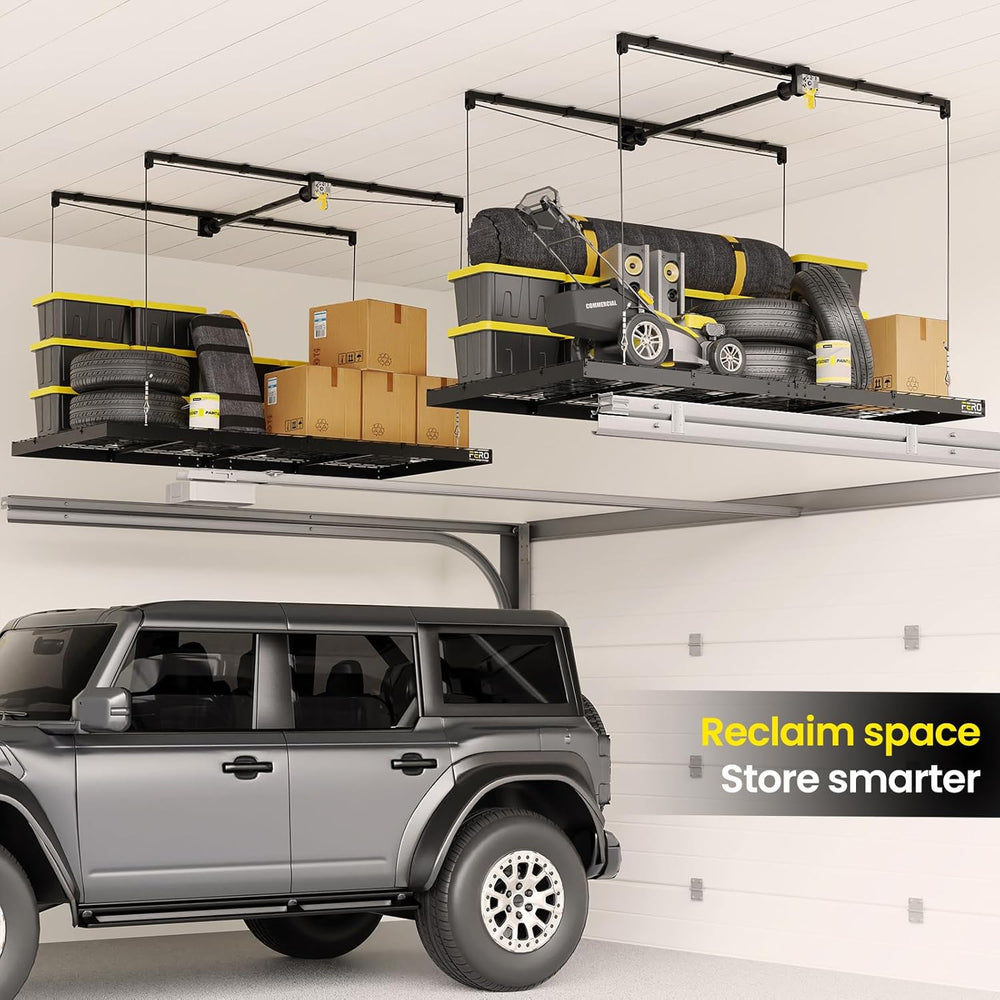FERO Overhead Garage Storage Rack 4x8, 500 lb Heavy-Duty Capacity