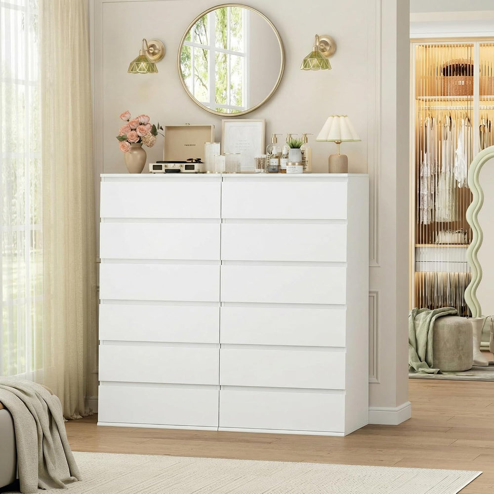 FOTOSOK White Dresser, 6 Drawer Dresser with Handleless Drawer Cabinet